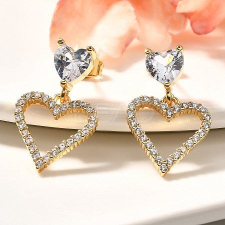 Rack Plating Brass Micro Pave Clear Cubic Zirconia Stud Earrings for Women EJEW-C125-02G-1