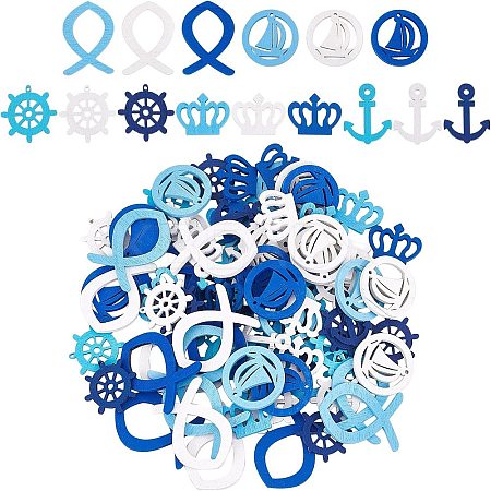 100Pcs 5 Styles Ocean Theme Dyed Wood Pendants WOOD-NB0001-96-1