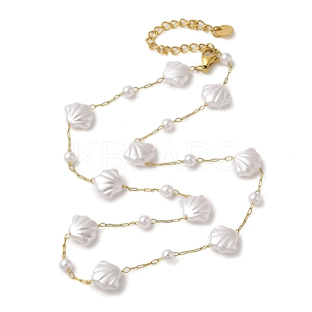 304 Stainless Steel & Plastic Pearl Link Chain Necklaces for Women NJEW-K383-04B-G-1