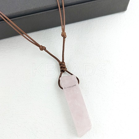 Natural Rose Quartz Rectangle Pendant Necklaces FS-WGC5719-02-1