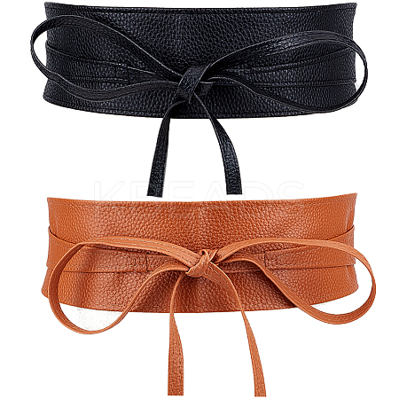 2Pcs 2 Colors Imitation Leather Wrap Around Waist Bands AJEW-CP0008-08B-1