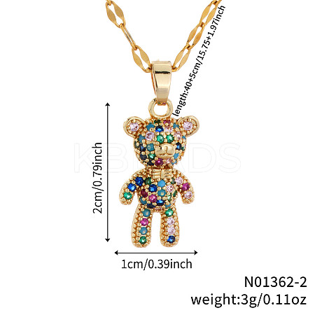 Fashionable Brass Colorful Cubic Zirconia Cartoon Bear Pendant Necklaces LS-EZ0121-1-1