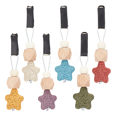 6Pcs 6 Colors Star Wood & Lava Rock Felt Car Air Vent Clips HJEW-DR00042-1
