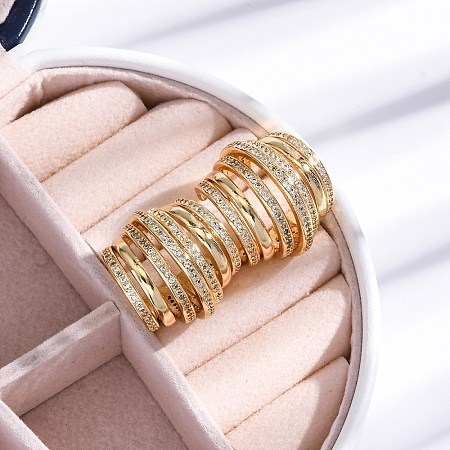 Rack Plating Brass Micro Pave Clear Cubic Zirconia Stud Earrings for Women EJEW-C125-27G-1