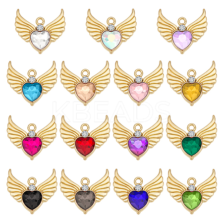 30Pcs 15 Colors Alloy Rhinestone Pendants FIND-GA0003-29-1