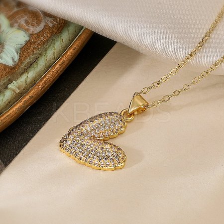 Brass Micro Pave Clear Cubic Zirconia Cable Chain Heart Pendant Necklaces for Women NJEW-C054-01G-1