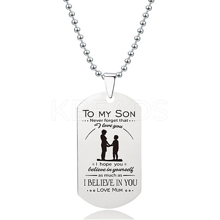 201 Stainless Steel To My Son Dog Tag Pendant Ball Chain Necklaces FS-WG527E6-09-1