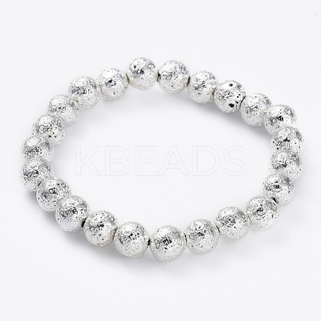 Electroplated Natural Lava Rock Beads Stretch Bracelets BJEW-G623-01S-8mm-1