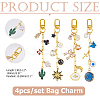 4Pcs 4 Styles Cactus Bowknot Sun Butterfly Charm Brass Paperclip Chains Bag Extender Chains HJEW-HS00069-2