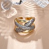 Brass Micro Pave Clear Cubic Zirconia Cuff Finger Rings for Women RJEW-C116-17G-3