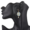 Flower with Cross 304 Stainless Steel Earrings Glass Seeds Leverback Earrings EJEW-MZ00507-04-2