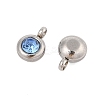 Trendy Original Color 304 Stainless Steel Faceted Grade A Rhinestone Flat Round Charms Pendants RB-N030-01I-2