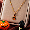Halloween 304 Stainless Steel Dark Orange Enamel Haunted House Pendant Necklaces European American Fashion Jewelry XI0912-1