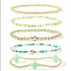 5Pcs 5 Styles Handmade Brass & Glass Beads Stretch Bracelet Set OI0028-6-1