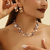 Alloy with Plastic Pearl Round Beaded Link Chain Necklaces & Stud Dangle Earrings Sets WG2621B-01-2