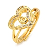 Heart with Letter Rack Plating Brass Micro Pave Clear Cubic Zirconia Adjustable Rings for Women RJEW-I105-01G-G-1