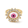Cubic Zirconia Sun with Evil Eye Open Cuff Ring with Acrylic RJEW-B042-06G-02-2
