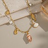 304 Stainless Steel Fish & Acrylic Pearl & Electroplated Natural Shell Pendant Bib Necklaces for Women NJEW-G181-02G-1