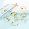 9Pcs 9 Style Brass Micro Pave Clear Cubic Zirconia Cuff Rings RJEW-LS0001-47G-5
