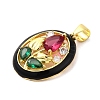 Rack Plating Brass Micro Pave Colorful Cubic Zirconia Enamel Pendants KK-G488-15G-3