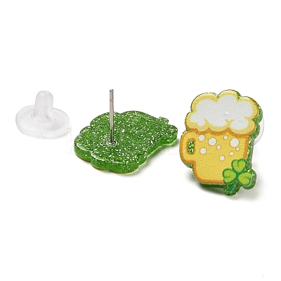 Saint Patrick's Day Theme Acrylic & 304 Stainless Steel Stud Earring for Women Men LS-EJEW-H112-01D-1