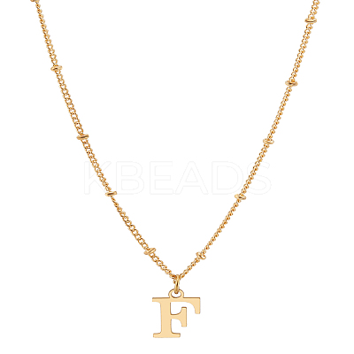 1Pc Brass Chain & 304 Stainless Steel Letter Pendant Necklaces NJEW-LP0001-35F-G-1