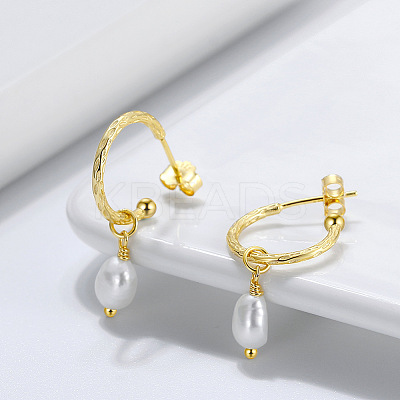 Natural Pearl Dangle Stud Earrings EJEW-P231-30G-1