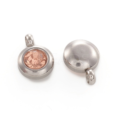 Trendy Original Color 304 Stainless Steel Grade A Rhinestone Flat Round Charm Pendants RB-M030-06Z-1
