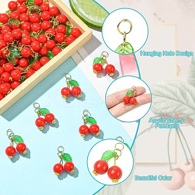 50Pcs Acrylic Cherry Pendants PALLOY-CJ00164-1