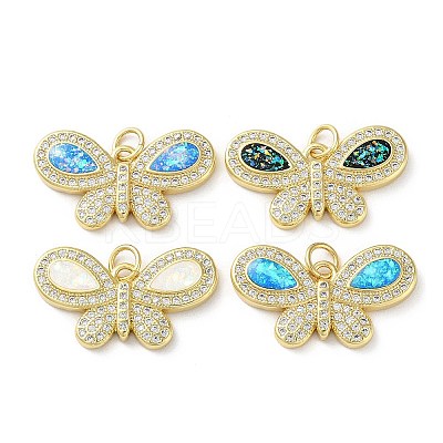 Brass Micro Pave Clear Cubic Zirconia Pendants KK-C045-44G-1