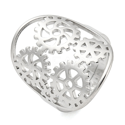 Non-Tarnish Ring with Gear 304 Stainless Steel Adjustable Rings RJEW-G306-03P-1