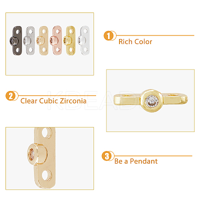 24Pcs 6 Colors Rack Plating Brass Pave Clear Cubic Zirconia Connector Charms KK-FH0005-83-1
