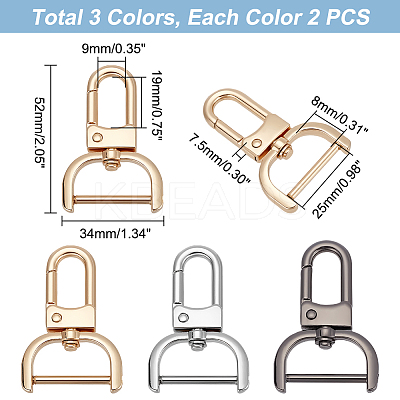 6pcs 3 colors Zinc Alloy Swivel Lobster Claw Clasps FIND-PH0008-62A-1