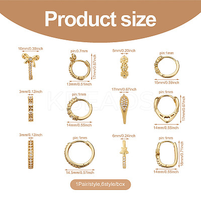 6Pairs 6 Styles Cubic Zirconia Hoop Earrings EJEW-YS0001-02-1