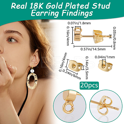 20Pcs Flat Round Brass Stud Earring Findings KK-BBC0013-96A-1