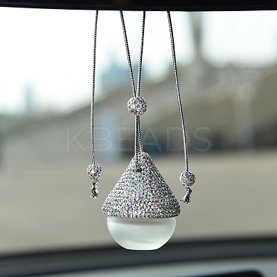 Full Rhinestone Mushroom Glass Perfume Bottles Air Freshener Diffuser Bottle Hanging Ornaments PW-WG8D50A-01-1