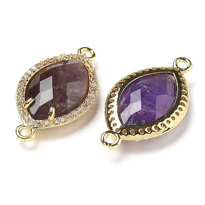 Natural Amethyst Faceted Horse Eye Connector Charms G-G181-07G-05-1