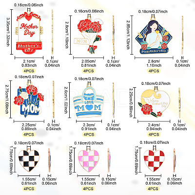 36Pcs 9 Styles Mother's Day Alloy Enamel Pendants ENAM-YW0005-73B-1