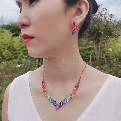 Horse Eye Alloy Rhinestone Chain Necklaces & Stud Dangle Earrings Sets FS-WG777BF-01-1
