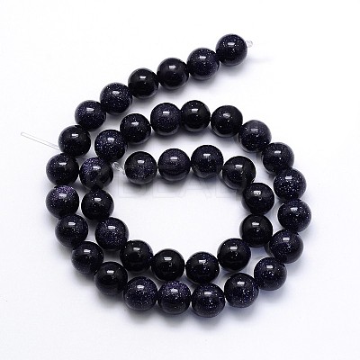 Synthetic Blue Goldstone Round Beads Strands G-O047-11-10mm-1