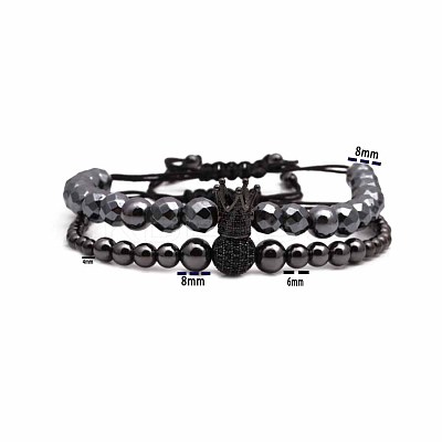 2Pcs Synthetic Non-magnetic Hematite Multi-Strand Braided Bead Bracelet Sets CG0194-2-1