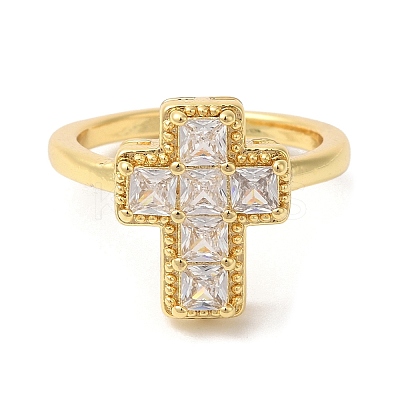 Cross Brass Micro Pave Clear Cubic Zirconia Open Cuff Rings RJEW-U008-20G-1
