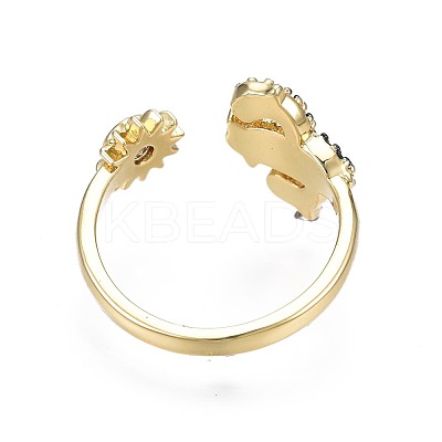 Black Cubic Zirconia Cactus and Sun Open Cuff Ring for Women RJEW-N035-087-1