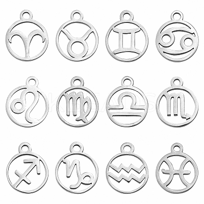 12Pcs 12 Style 201 Stainless Steel Charms STAS-YW0001-33-1