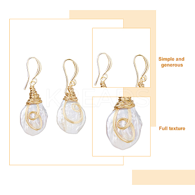 1 Pair Nuggest Natural Pearl Dangle Earrings EJEW-FI0001-89-1