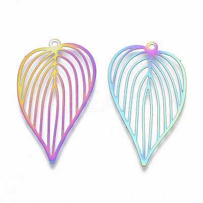 Ion Plating(IP) 201 Stainless Steel Filigree Pendants X-STAS-T057-08-1