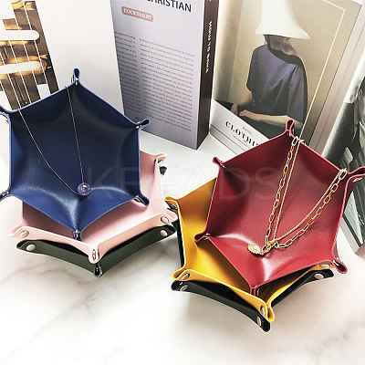 4Pcs 4 Colors PU Leather Storage Tray Box with Snap Button AJEW-WR0001-79-1