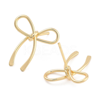 Bowknot Brass Stud Earrings for Women EJEW-S216-04C-G-1