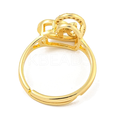 Heart with Letter Rack Plating Brass Micro Pave Cubic Zirconia Adjustable Rings for Women RJEW-I105-06G-A-1