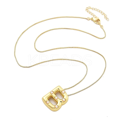 Brass & Plastic Pearl Letter Pendant Box Chain Necklaces for Women NJEW-U017-01G-02-1